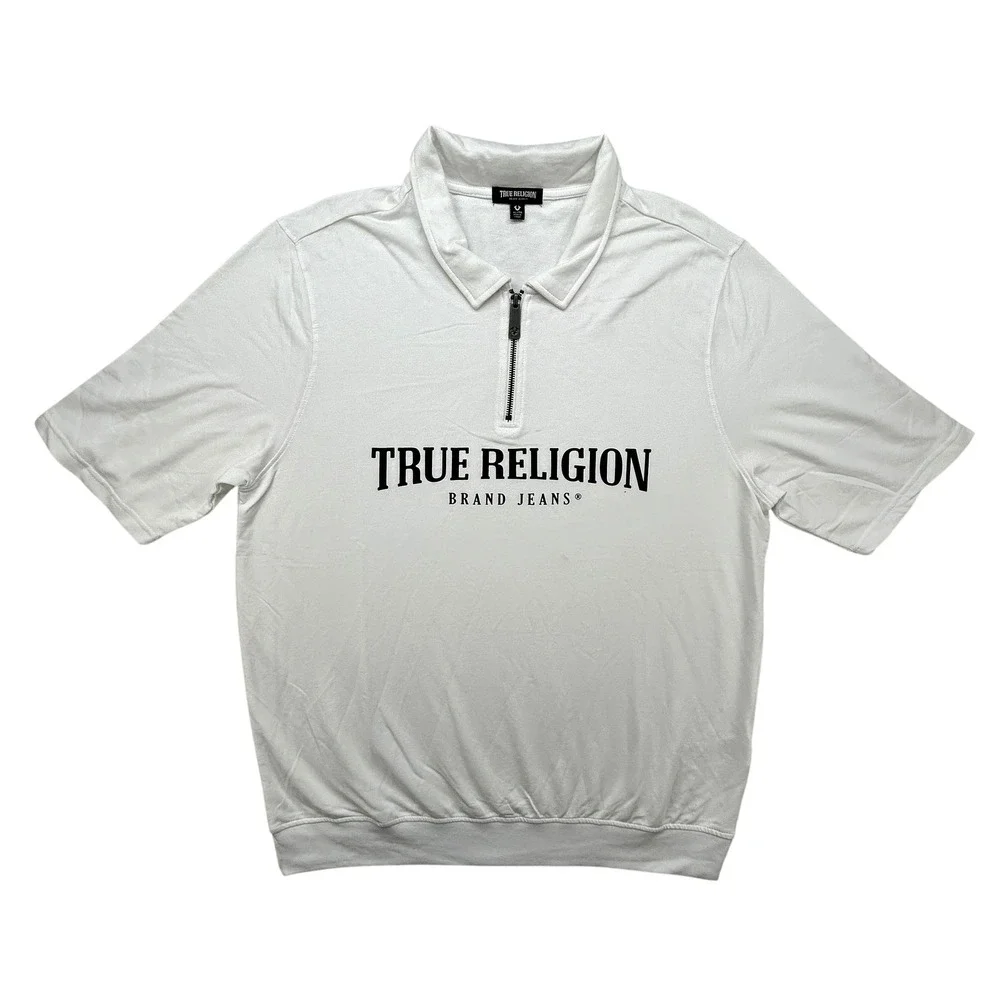 True Religion Shirt Mens XL Polo Zip Collar Short Sleeve Brand‎ Jeans Top